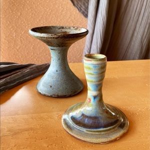 Set of Two Blue Candlesticks